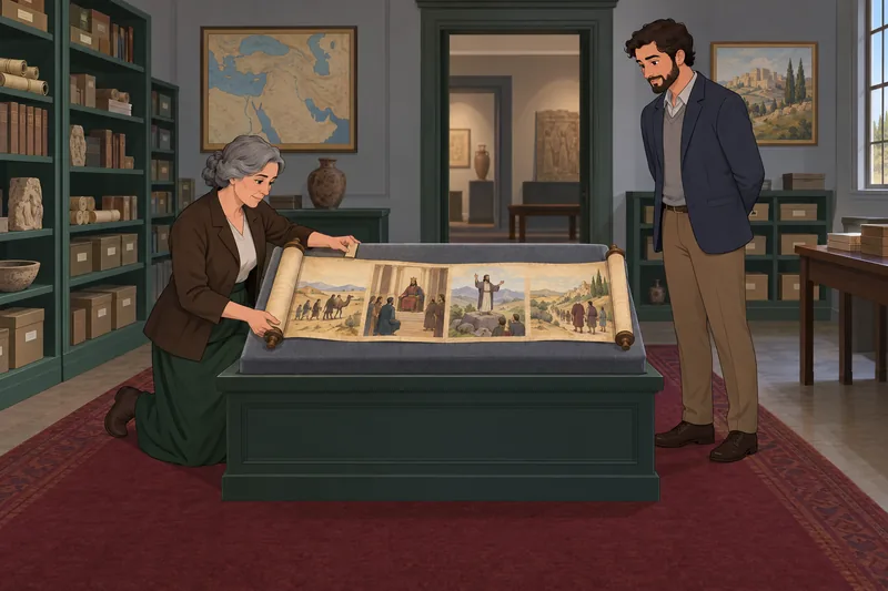 Old Testament Quiz beside an ancient scroll.