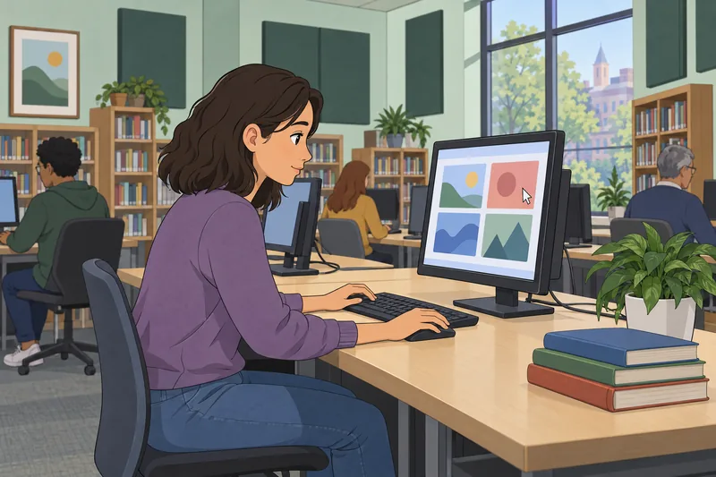Internet Behavior Questionnaire in a library computer room.