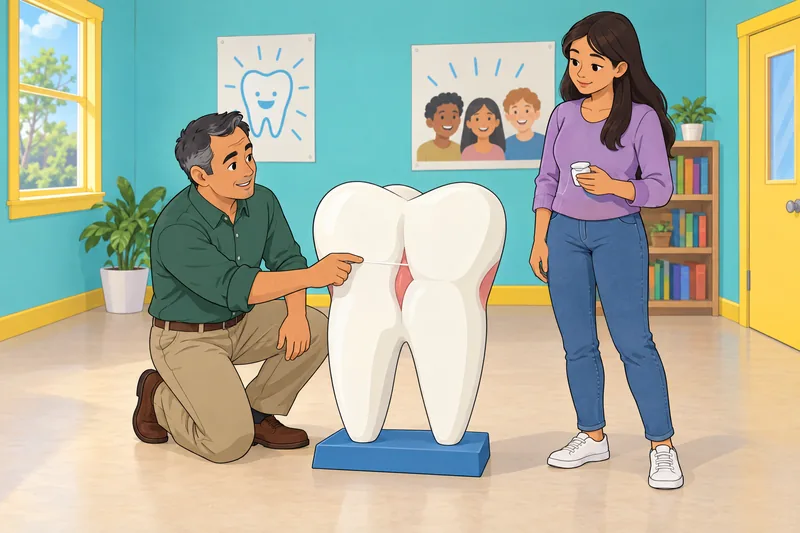 cuestionario de salud: práctica con hilo dental.