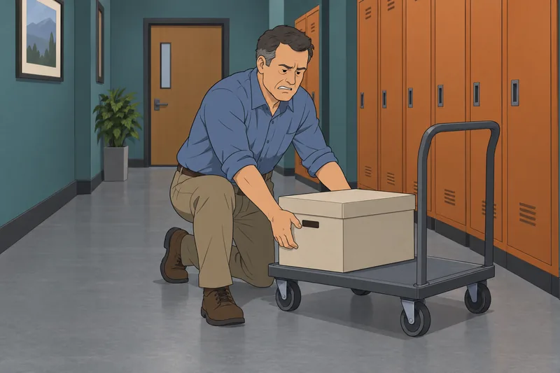 Organizational Stress Scale: an employee moves archive boxes.