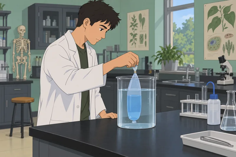 Osmosis Quiz shows a dialysis-bag experiment.