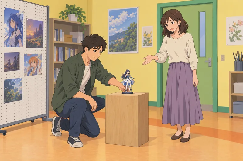 Otaku Quiz shows fans arranging a figurine.