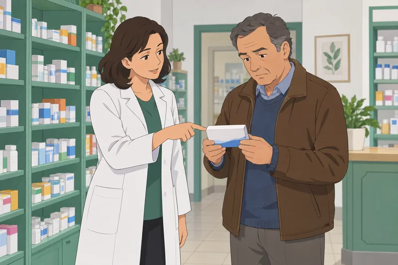 Pain Relievers Comprehension appears in a pharmacy.