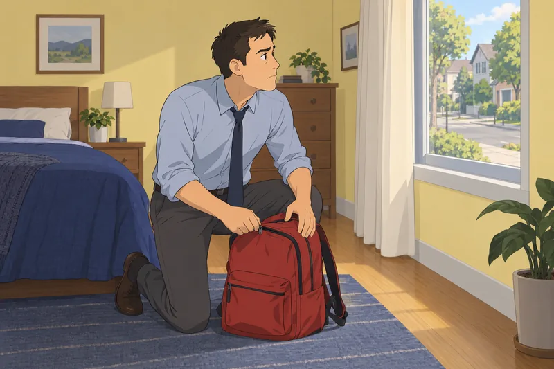 Agorophobia Test shows a commuter checking a backpack.