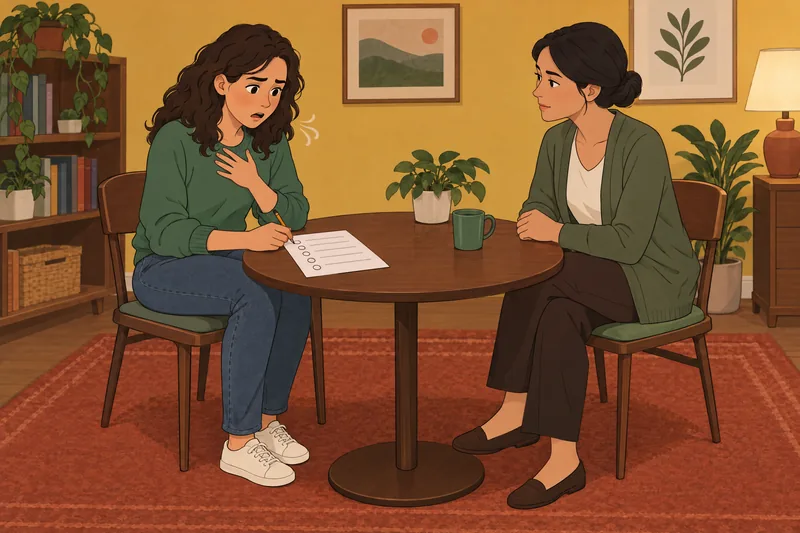 Panic Disorder Screener shows a woman checking symptoms.