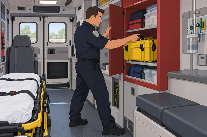 Paramedic Quiz: a paramedic opens a trauma kit.