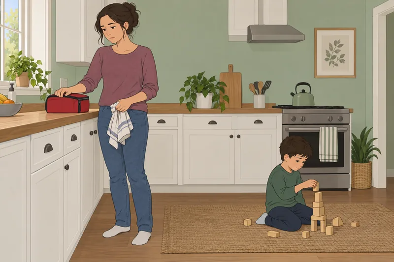 cuestionario de agotamiento: madre cansada permanece cerca.