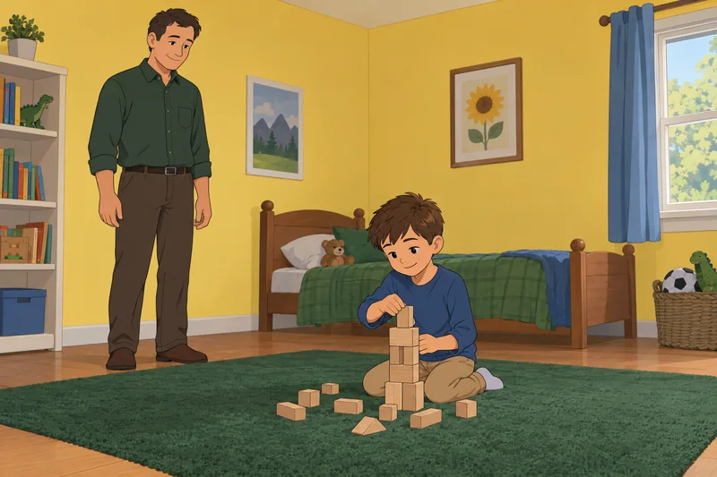 Parental Identity Questionnaire shows a father observing blocks.