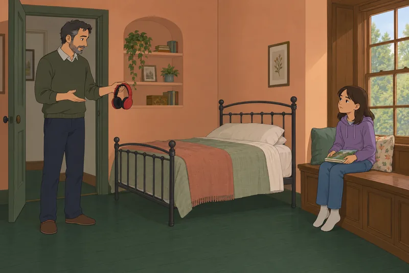 cuestionario de mediación: padre guía los auriculares.