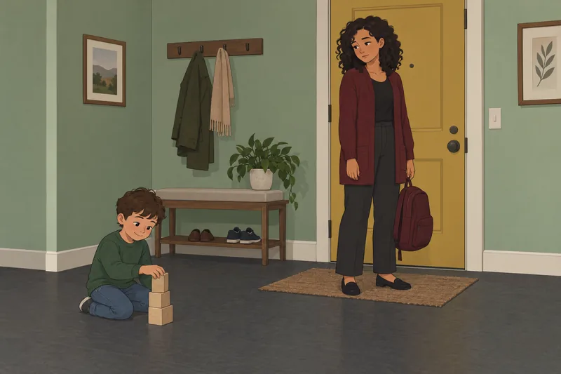 Parental Stress Scale parent pauses in hallway.