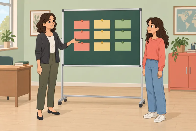 Parts of a sentence appear on cards.