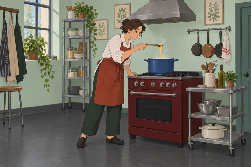 Pasta Quiz shows an instructor checking a pot.
