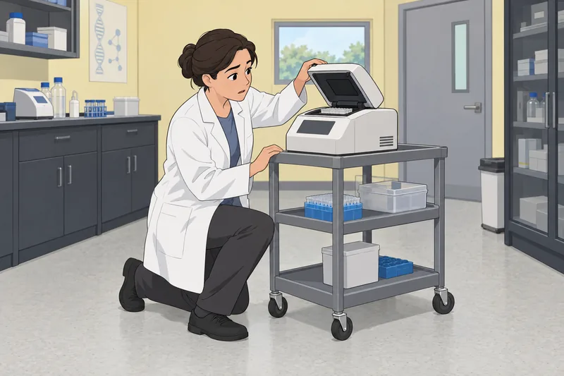 PCR Quiz shows a technician monitoring a thermocycler.