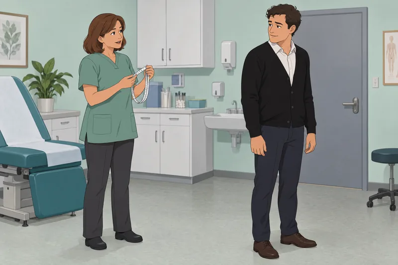 Penis Size Quiz: clinician reviews a measuring tape.