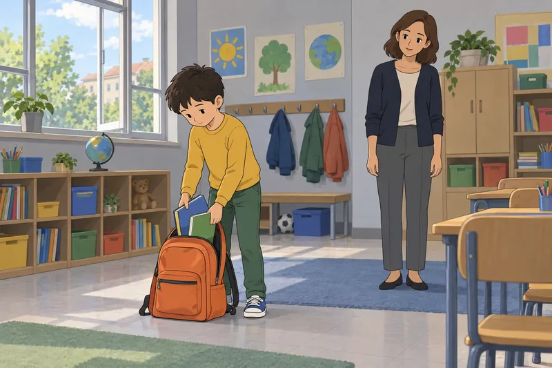 Perceived Stress Scale shows a child packing books.