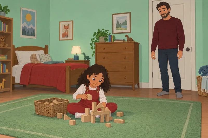 escala de estrés muestra al niño construyendo bloques.