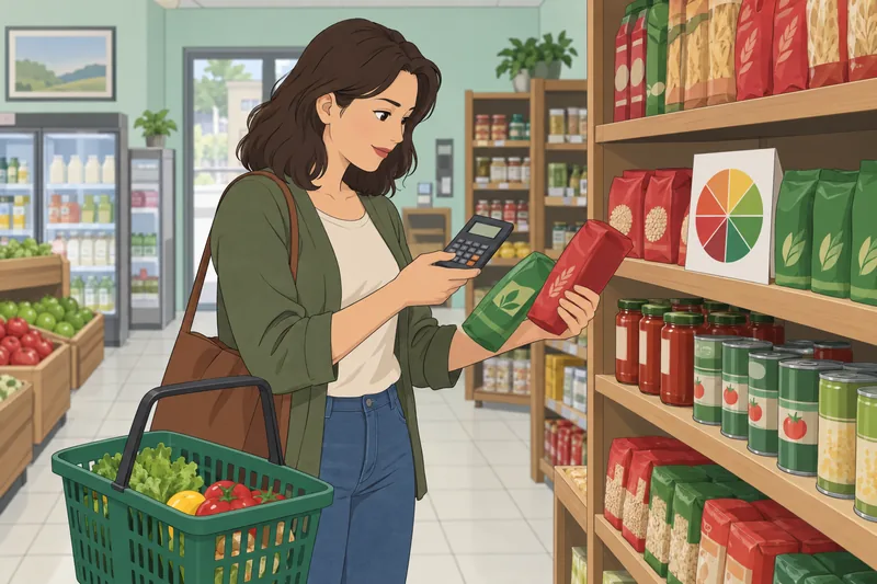 Percentage Quiz scene in a grocery shop.