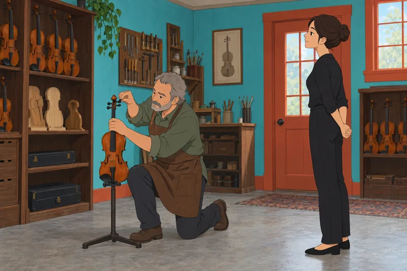 Perfect Pitch Quiz shows a violin workshop.