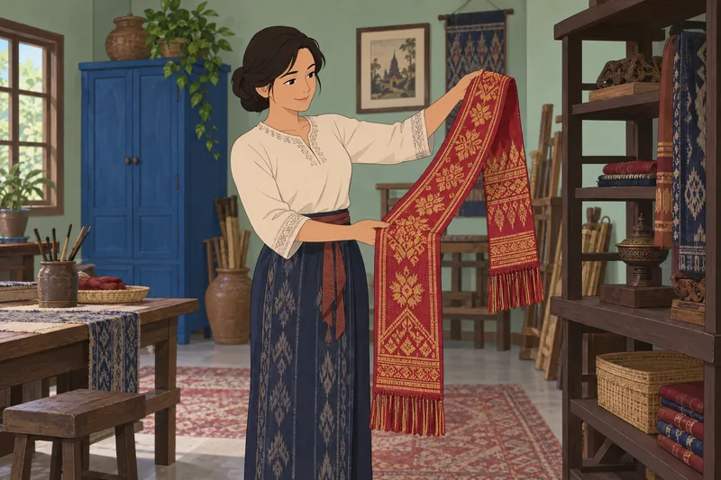 Perm Ethnic Self studies a woven heritage sash.