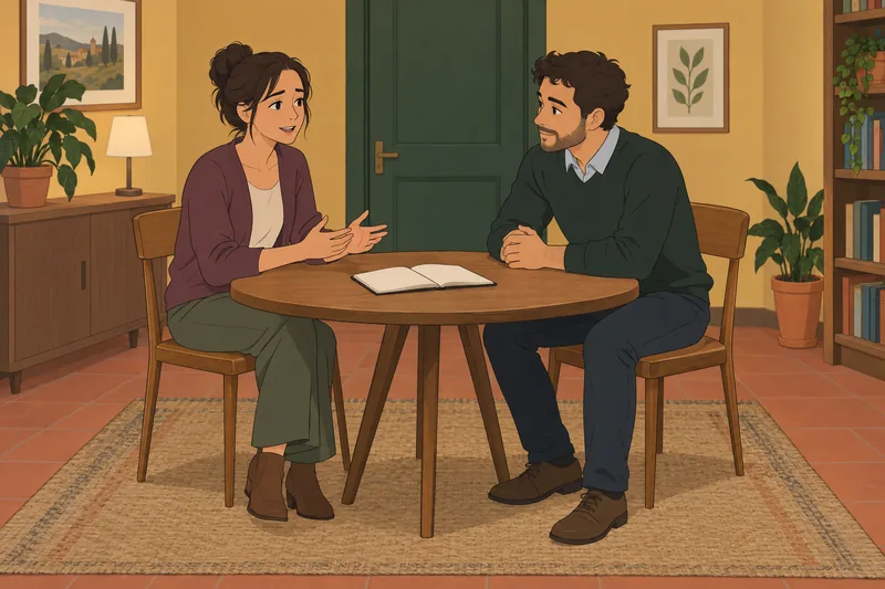 Personal Report of: calm conversation at a table.