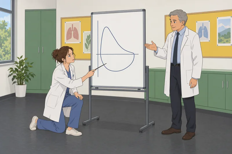 PFT Interpretation Quiz beside a flow-volume loop.