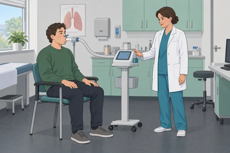 PFT Interpretation Quiz appears in a pulmonary clinic.