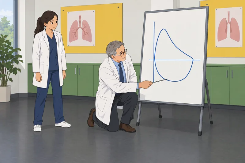 cuestionario sobre interpretación junto a una curva respiratoria.