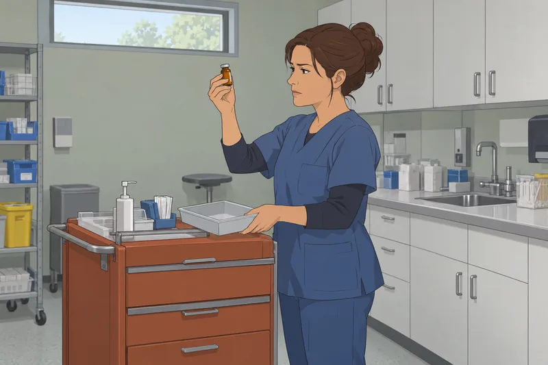 Pharmacological and Parenteral practice checks a sealed vial.