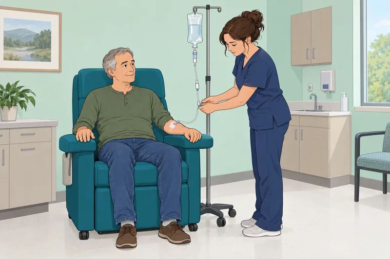 El cuestionario sobre terapias guía la vigilancia intravenosa.