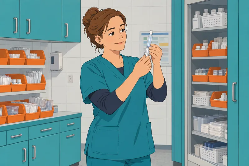 cuestionario sobre abreviaturas: técnico revisa una jeringa oral.