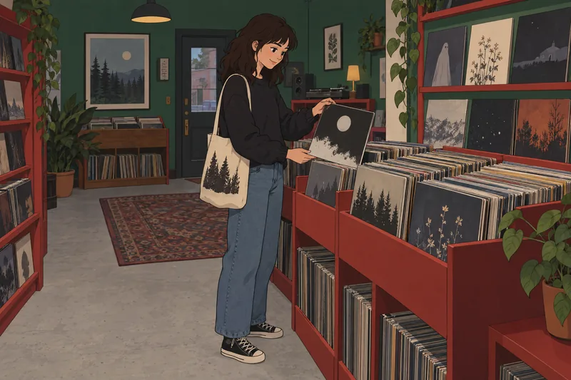 Phoebe Bridgers Quiz fan studies a vinyl sleeve.