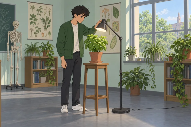 Photosynthesis Quiz shows a student beside a plant.