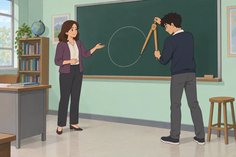 Pi Quiz: a student draws a circle.