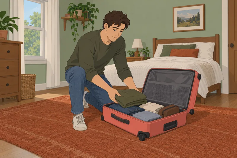 Pick an Outfit shows traveler packing a sweater.
