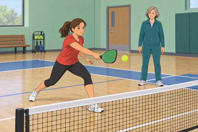 Pickleball Rating Quiz shows a controlled volley.