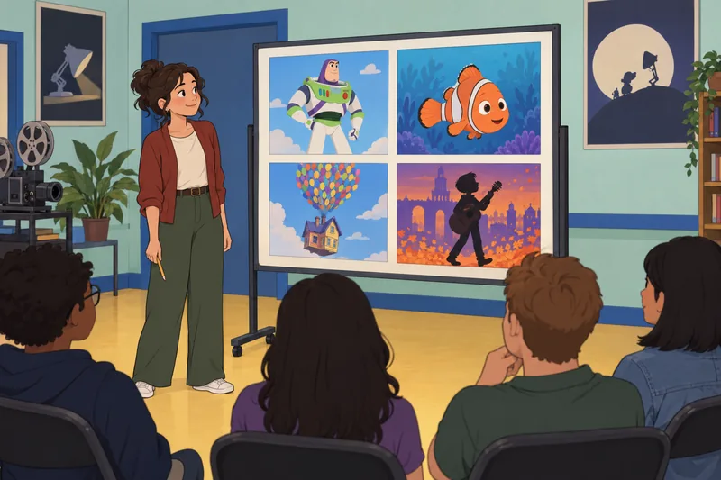Quiz de películas ante un tablero colorido.