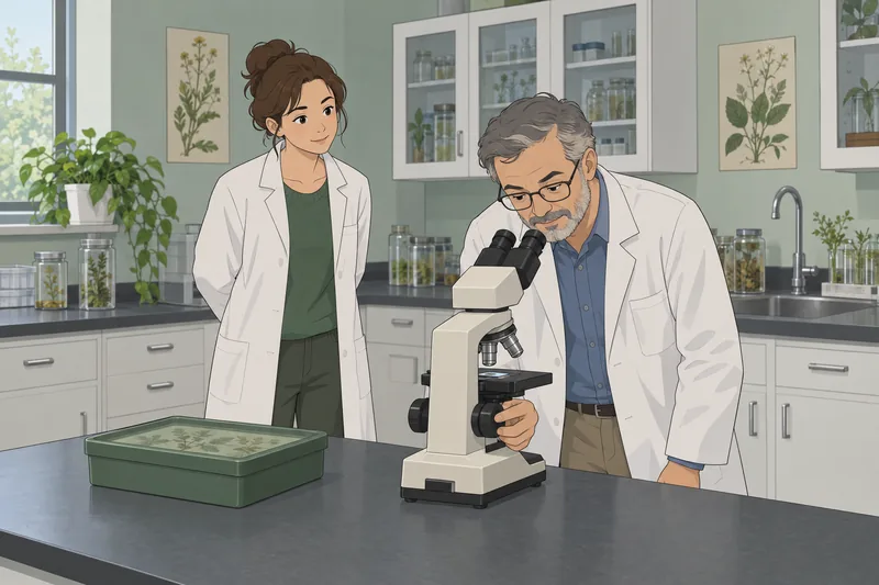 El cuestionario sobre la célula usa un microscopio.