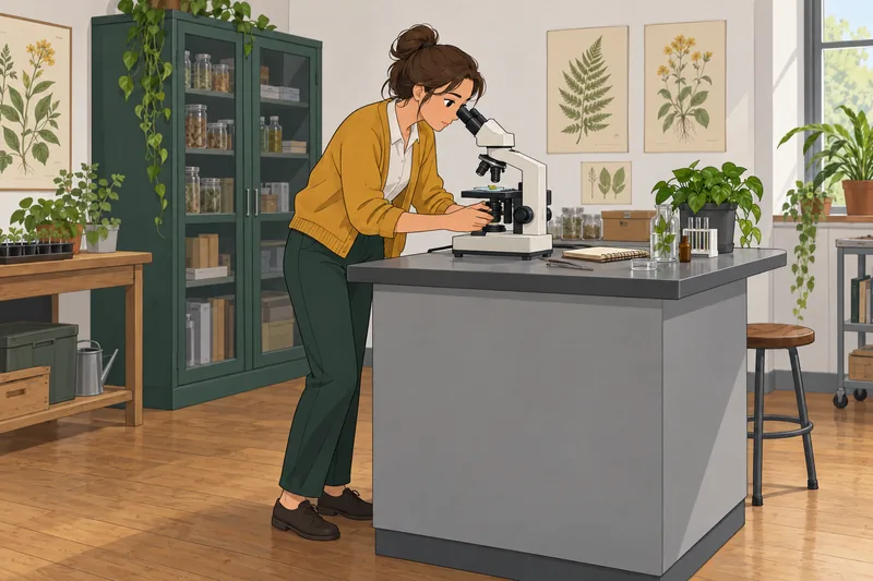Plant Nutrition Quiz beside a teaching microscope.