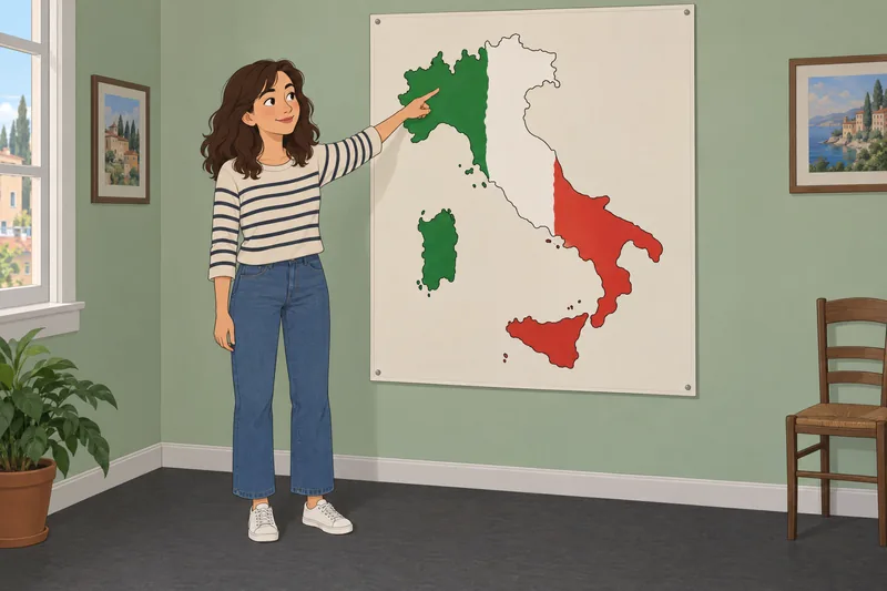 Pointless Quiz shows a learner studying Italy’s map.