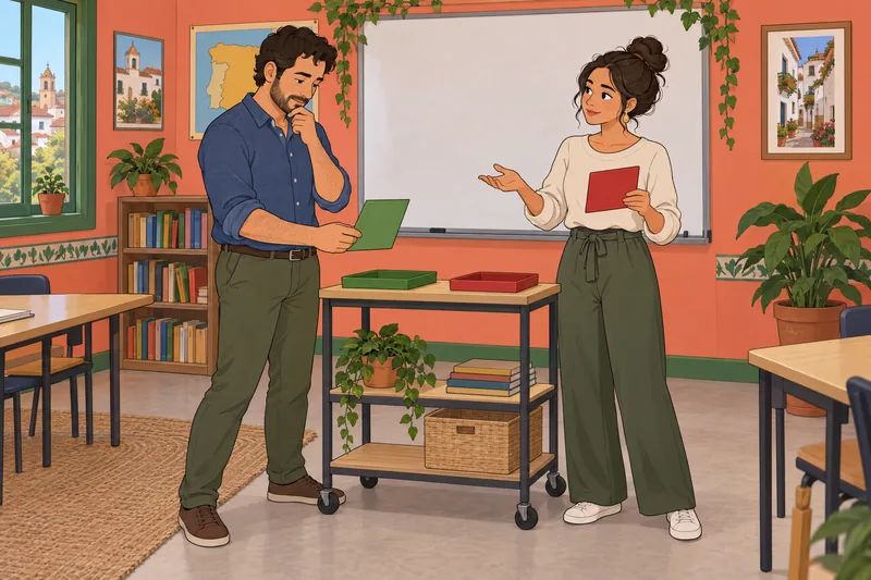 Quiz sobre «por» aparece en una clase.