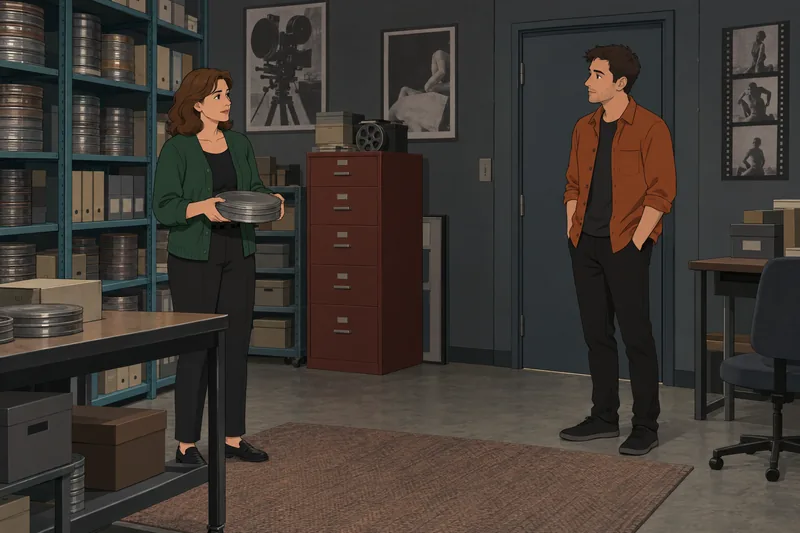 Pornstar Quiz in a film archive.