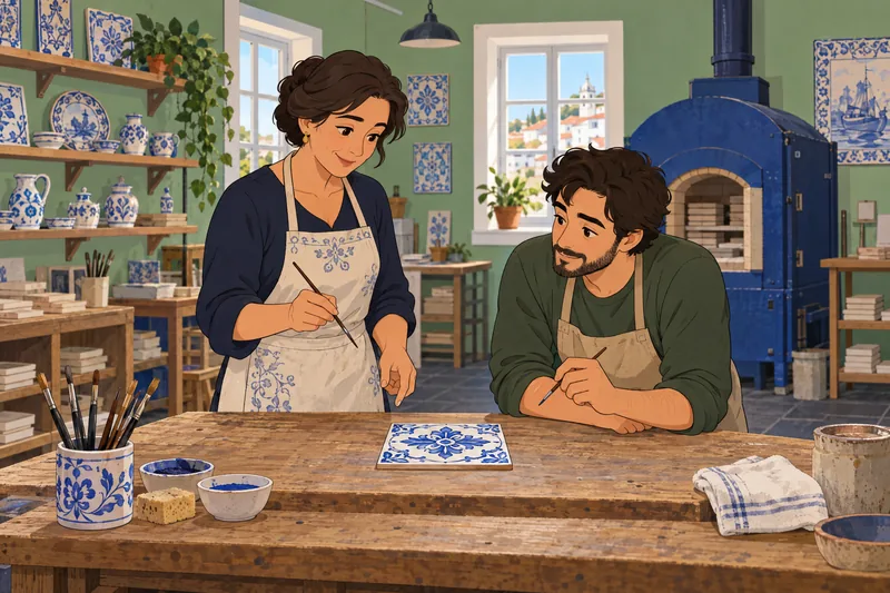 Portugal Quiz shows a Portuguese tile workshop lesson.