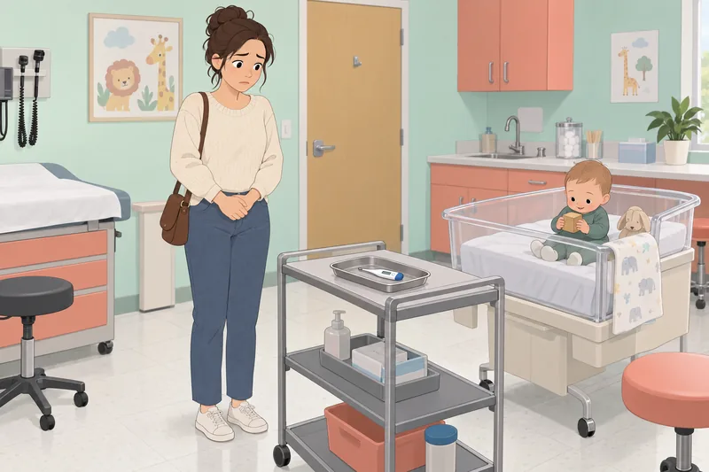 Postpartum Anxiety Test: mother checks thermometer.