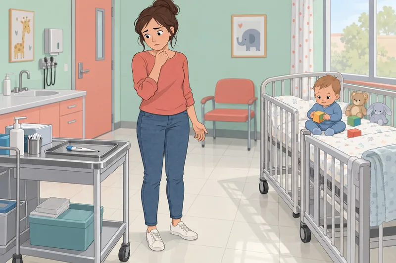 Quiz de ansiedad: madre revisa termómetro.