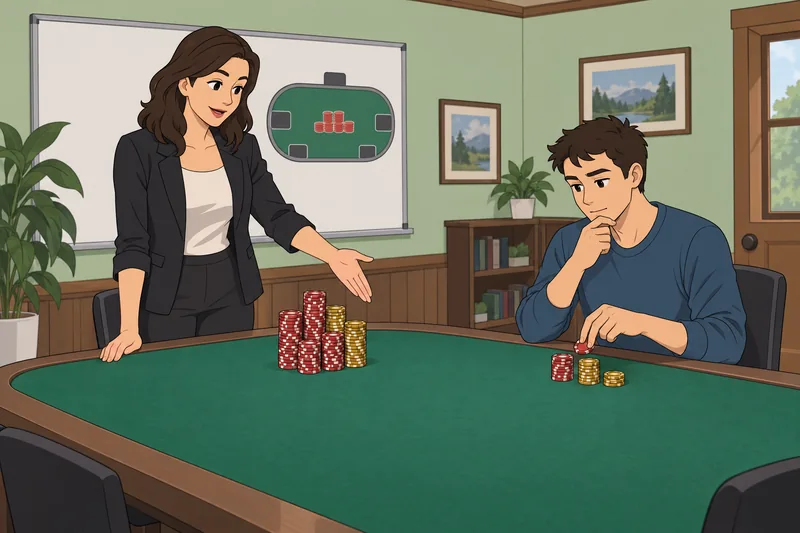 Pot Odds Quiz: learner sorts poker chips.