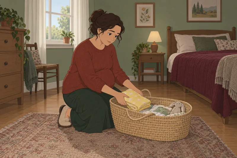 Pregnant Woman’s Attitude appears beside a baby-care basket.