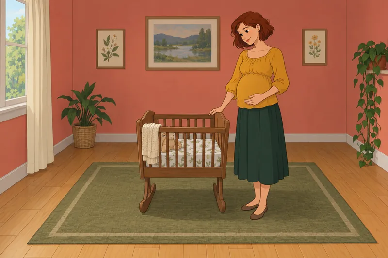Maternal Antenatal Attachment grows beside a wooden cradle.