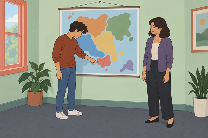 cuestionario sobre preposiciones muestra un mapa.