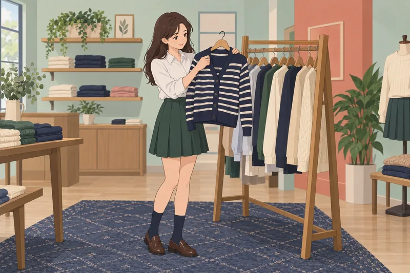 Preppy Quiz shows a striped cardigan.