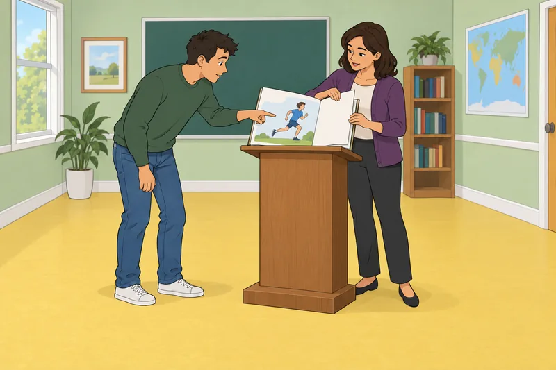 Present Progressive English shows an action in class.
